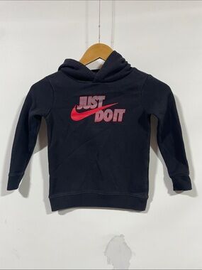 Nike Kids Black Hoodie with Pink-Red 'Just Do It' Logo